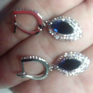 Blue Sapphire Dangle Earrings New in Gift Box